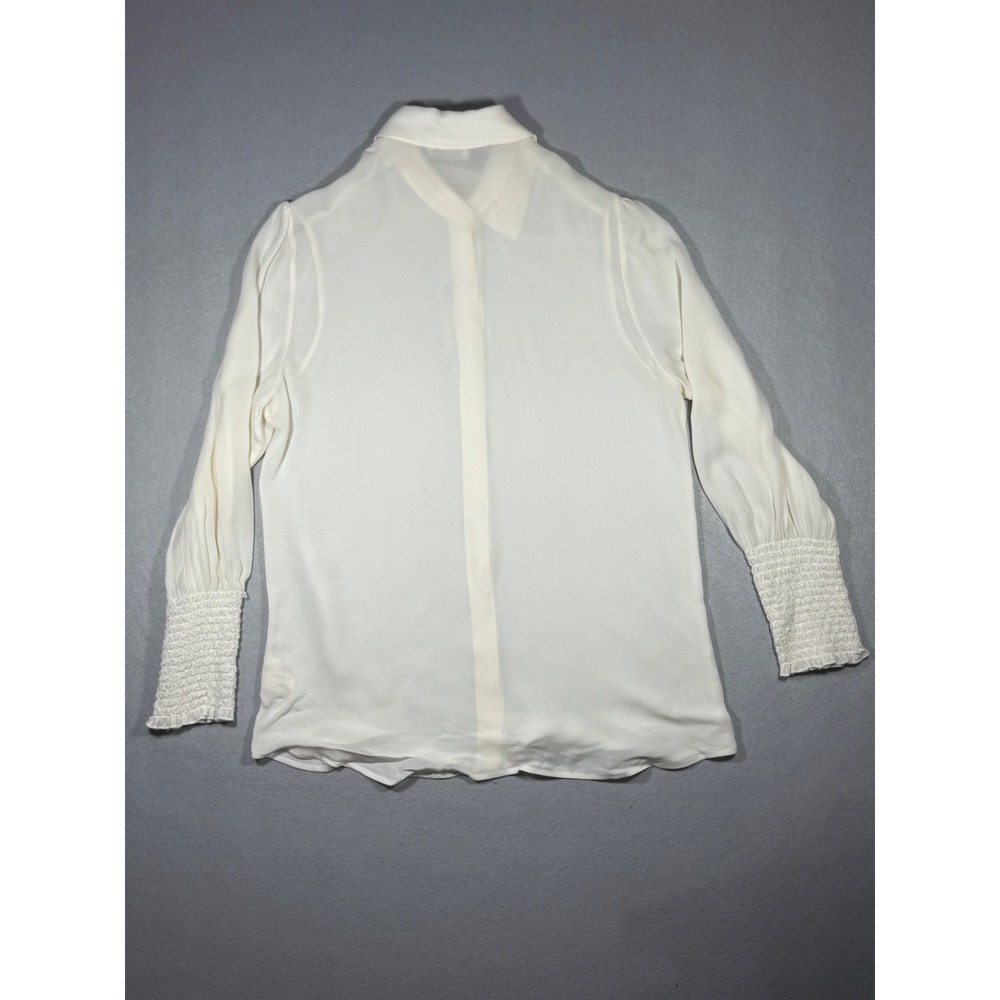 L'AGENCE Ivory 100% Silk Smocked Cuff Button Down Blouse Size Medium Ivory White - Picture 7 of 9